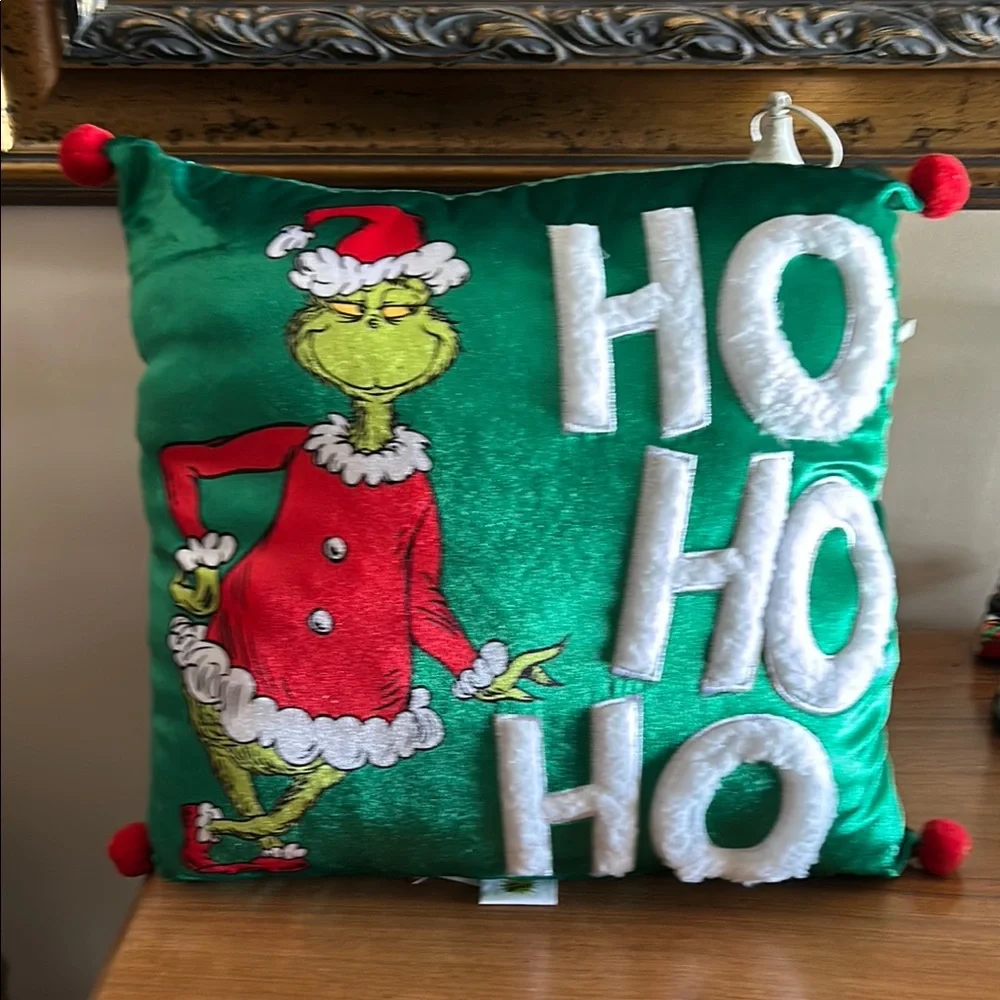 Green Holiday Pillow with Grinch Design